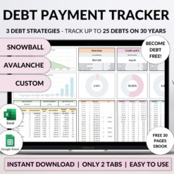 Debt Payoff Tracker Debt Snowball Excel Debt Avalanche Calculator for Google Sheet Student Loan Mortgage House Payment Credit Card Payoff