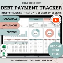Debt Tracker Payment Debt Snowball Excel Debt Avalanche Calculator for Google Sheet Student Loan Mortgage House Payment Credit Card Payoff