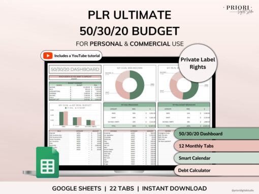 PLR Monthly Budget 50/30/20 Annual Budget Planner Commercial Use PLR ...