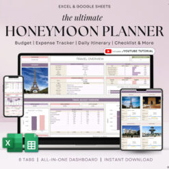 Honeymoon Travel Planner Google Sheets Excel Holiday Organizer Travel Budget Spreadsheet Travel Itinerary Vacation Planner Packing List