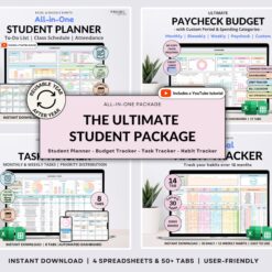 Student Planner Bundle Google Sheets Assignment Tracker Task Organizer Class Schedule Excel Spreadsheet College Academic Budget Planner